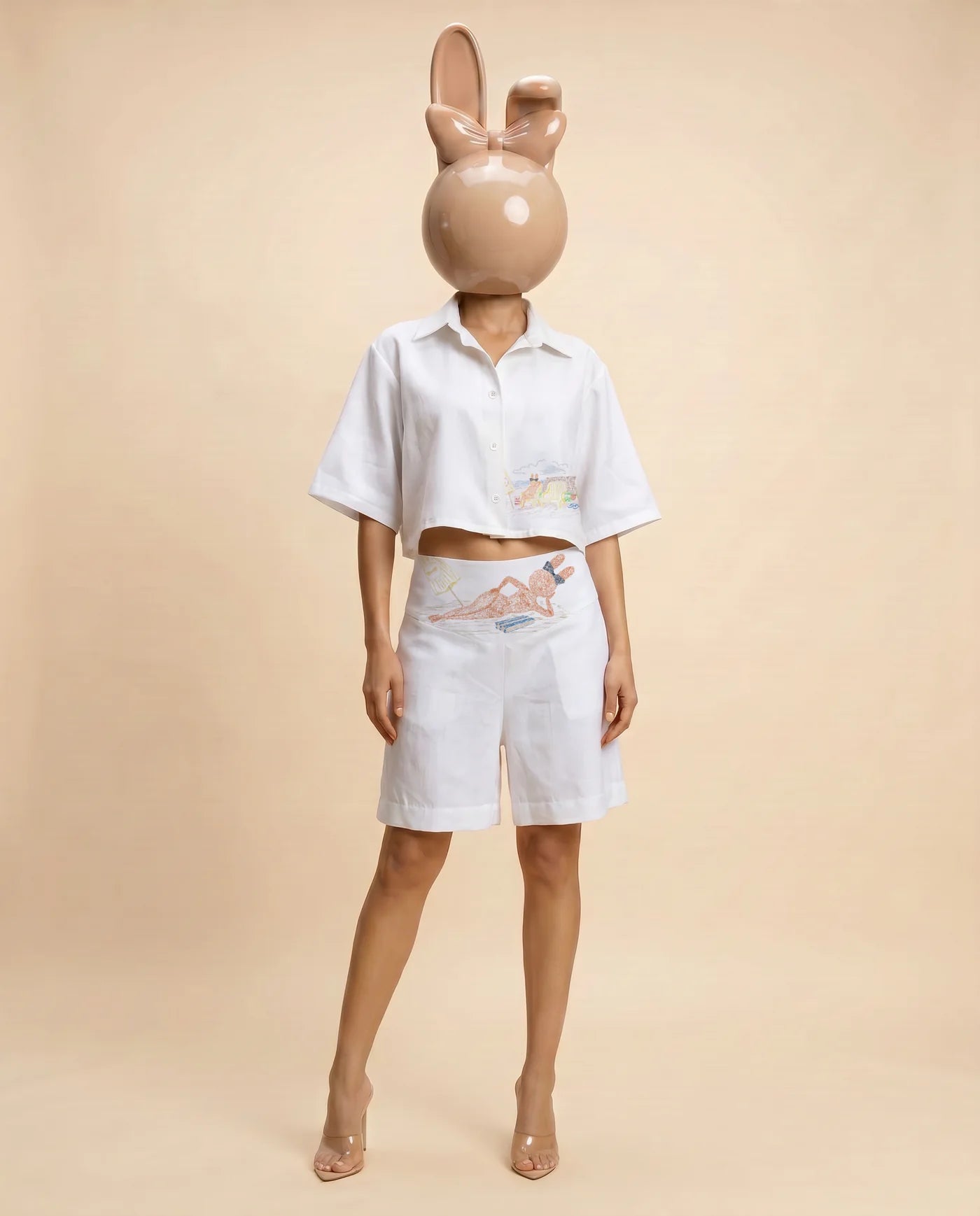 White Not Toys linen shorts styled with a cropped summer shirt